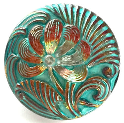 Rose Gold + Green Tea Pincushion Flower Czech Glass 18 mm / 3/4" # CZ 038