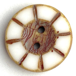 Toasty White Czech Glass Sunray Flower, 2 hole button 14mm/ 9/16"  #AB-7807