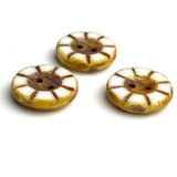 Toasty White Czech Glass Sunray Flower, 2 hole button 14mm/ 9/16"  #AB-7807