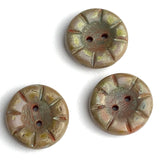 Muddy Lavender Czech Glass Sunray Flower, 2 hole button 14mm/ 9/16", Pack of TWO Buttons  #AB-7806