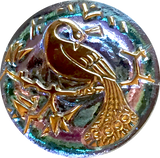 Aqua Pink + Gold Peacock Czech Glass Button, 22mm  7/8" # CZ 249