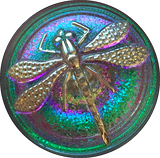 Re-Stocked Dragonfly Czech Glass Button, Green w. Purple & Silver 24mm / 15/16" # CZ-103