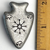 SALE, Arrowhead-Shaped Button with 3 Buffalo, Shank Back, 2" #SV117