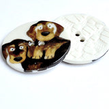 Two Dachsunds Porcelain Handmade Button 1-1/8"