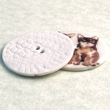 Two Cats Porcelain Button Larger Size 1-1/2"