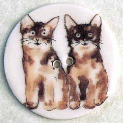 Two Cats Porcelain Button Larger Size 1-1/2"