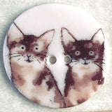 SALE, Two Cats Porcelain Button, Smaller Size 1-1/8"