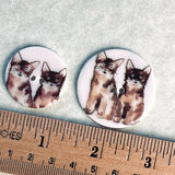SALE, Two Cats Porcelain Button, Smaller Size 1-1/8"