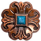 Copper/Turquoise Southwest Scallop-Square  1-1/2" Screw Back Concho 1.5"  #SWH-116