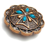 Copper "Diamonds & Turquoise" Southwest 1-1/2"  Flower Screw Back Concho 1.5"  #SWH-118