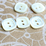 White Shell Square Button. 9/16-5/8" Size. Pack of 4 buttons.  # 687