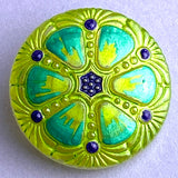 Re-Stocked, Large Lime Deco Flower Czech Glass 27mm Button 1-1/16"  #CZ-264