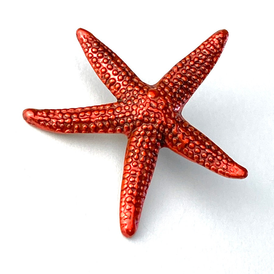 Red Starfish Button by Susan Clarke, Metal with Shank Back, 3/4