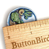 Frog, Purple Flower, Lilypad Art Stone Button, Blue 1-3/8" #1066 By Susan Clarke