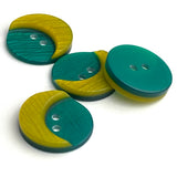 Crescent Moon, Yellow with Green Sky, Layered 2-Hole Button 13/16"    #SK-1509