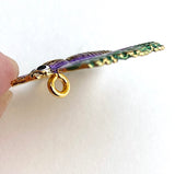 Butterfly or Moth Purple/Green Button, 1.25" Handpainted by Susan Clarke, #SC-572