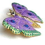 Butterfly or Moth Purple/Green Button, 1.25" Handpainted by Susan Clarke, #SC-572