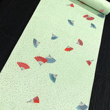 SALE Mint Green Satin Fans and Flecks Jacquard Kimono Fabric By the Yard #213