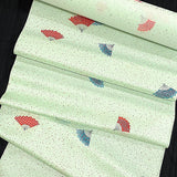 SALE Mint Green Satin Fans and Flecks Jacquard Kimono Fabric By the Yard #213