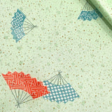 SALE Mint Green Satin Fans and Flecks Jacquard Kimono Fabric By the Yard #213