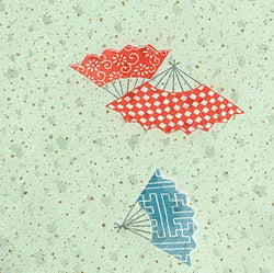 SALE Mint Green Satin Fans and Flecks Jacquard Kimono Fabric By the Yard #213