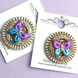 Purple/Blue Butterfly, Art Stone Button, 1" #1051 By Susan Clarke