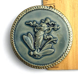 Dragonfly and Maiden Playing Lute Art Stone Button by Susan Clarke 1-15/16" #SC-1998