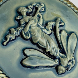 Dragonfly and Maiden Playing Lute Art Stone Button by Susan Clarke 1-15/16" #SC-1998