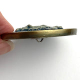 Dragonfly and Maiden Playing Lute Art Stone Button by Susan Clarke 1-15/16" #SC-1998