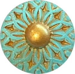 Green + Gold Dahlia Czech Glass 18mm / 3/4"  # CZ 246-1