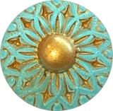 Green + Gold Dahlia Czech Glass 18mm / 3/4"  # CZ 246-1