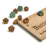 Amber/Golden Brown 1/4" Czech Glass Daisy Buttons, 6mm, Pack of 7 Mini-Buttons, #AB-6803