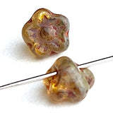Amber/Golden Brown 1/4" Czech Glass Daisy Buttons, 6mm, Pack of 7 Mini-Buttons, #AB-6803