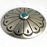Southwest Zinnia 1-1/4" with 'Turquoise' USA-Made Large Screw-Back Concho Nickel Silver  #SW-219