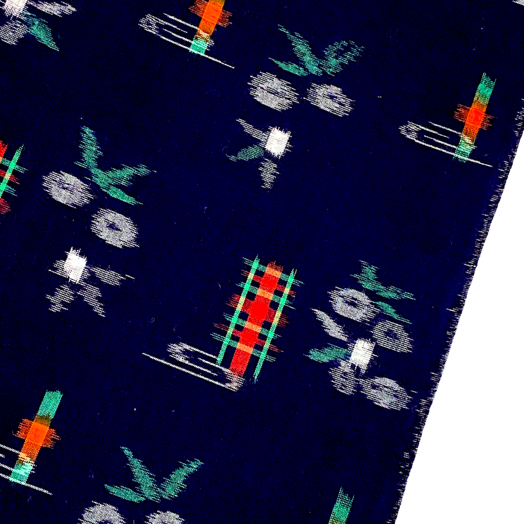 One Yard Piece, Navy Indigo Ikat WOOL, Ribbon Flower Kimono Fabric fro ...
