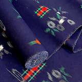 Remnant, Navy Indigo Ikat WOOL, Ribbon Flower Kimono Fabric from Japan, 1-1/4 Yard Piece#246