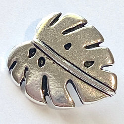 Monstera Leaf Button Antiqued Silver 16mm  5/8" from Tierra Cast  #6605-12