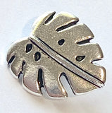 Monstera Leaf Button Antiqued Silver 16mm  5/8" from Tierra Cast  #6605-12