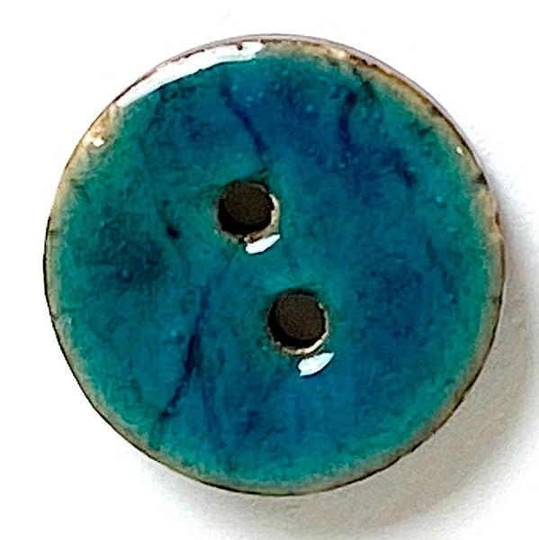 Re-Stocked, Dark Turquoise Blue Shiny Coconut 1" 2-Hole Button  #SWC-113