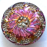LAST ONES, Rainbow Plumeria, Magenta Czech Glass Button 1-1/16" 27mm # CZ-066