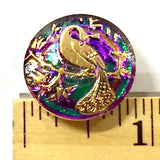 Purple Green Iridescent Peacock Button Bird 7/8" # CZ 071