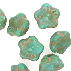 Green Turquoise Jade Tiny Czech Glass Daisy Buttons, 5/16"  #AB-4816