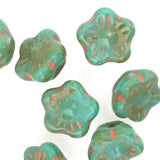 Green Turquoise Jade Tiny Czech Glass Daisy Buttons, 5/16"  #AB-4816