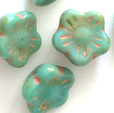 Green Turquoise Jade Tiny Czech Glass Daisy Buttons, 5/16"  #AB-4816