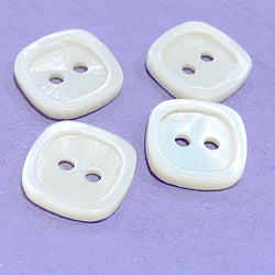 White Shell Square Button. 9/16-5/8" Size. Pack of 4 buttons.  # 687