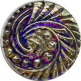 Purple + Silver Swirl Volcano Czech Glass Button 18mm/ 3/4"  # CZ 258
