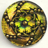 Re-Stocked Highly Iridescent Large Green to Orange Czech Glass Button Hurricane 1-3/16"  #CZ-027