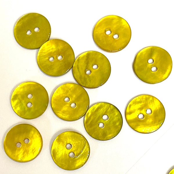 SALE, Vibrant Yellow-Green 11/16" Pearl Shell 2-hole Button, Pack of 4   #D-903