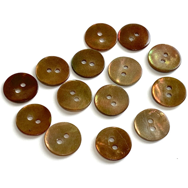 Re-Stocked, Bronze Iridescent Brown 1/2" Pearl Shell 2-hole, Per Button   #D-181