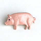 Pink Pig Metal Handpainted Artisan Button 3/4"